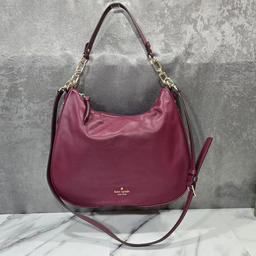 Kate Spade Mulberry Street Vivian Leather Hobo Bag Burgundy Shoulder Crossbody